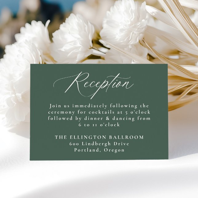 Cartão De Informações Recepção de casamento Verde da Caligrafia Elegante (Criador carregado)