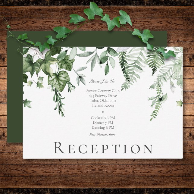 Cartão De Informações Recepção de casamento Verde Rustic Ivy & Sage (Rustic Ivy & Sage Greenery Green Wedding Reception Enclosure Card)