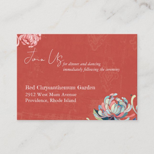 Cartão De Informações Recepção de casamento Vermelha Floral Única (Frente)