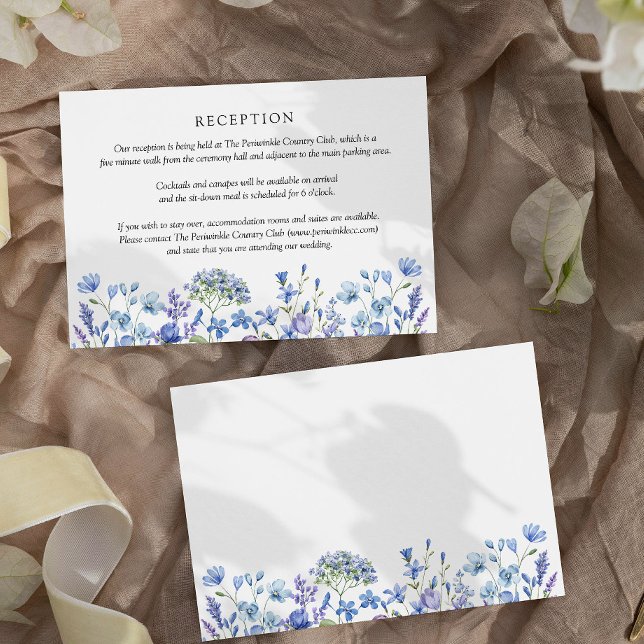 Cartão De Informações Recepção de casamento Wildflower Periwinkle Floral (Reception Card from my Lilac + Periwinkle Wildflower Wedding Collection)
