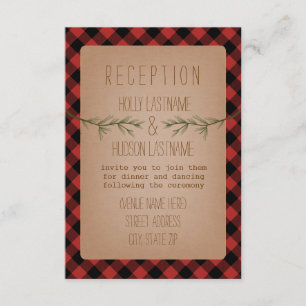 Cartão De Informações Recepção de Casamento Xadrez Evergreen Lenhador