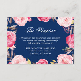 Cartão De Informações Recepção de Detalhes de Casamento Floral Rosa Azul