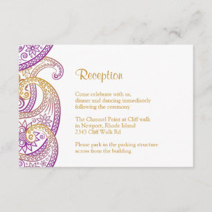 Cartão De Informações Recepção de Paisley Roxo e Dourado, Casamento In