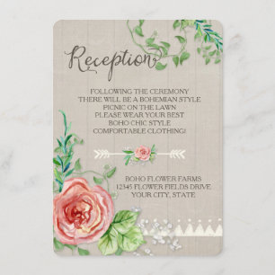 Cartão De Informações Recepção de Piquenique BOHO Respiro de Bebê Rosas 