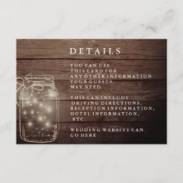 Cartão De Informações Recepção do País Rústico Mason Jar