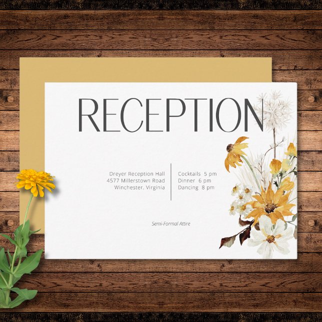 Cartão De Informações Recepção Dourada das flores amarelas do Ouro Boho (Boho Golden Yellow Meadow Flowers Gold Reception Enclosure Card)