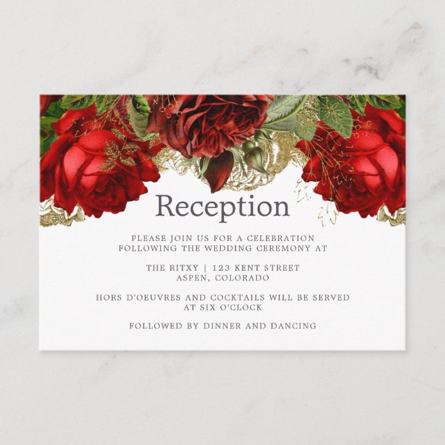 Cartão De Informações Recepção Dourada e Vermelha Burgundy (Frente)