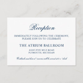 Cartão De Informações Recepção Elegante Caligrafia Azul-Marinho