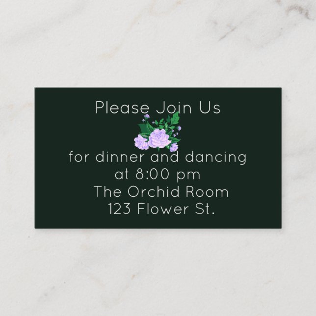 Cartão De Informações Recepção Elegante Camélia Lavanda (Frente)