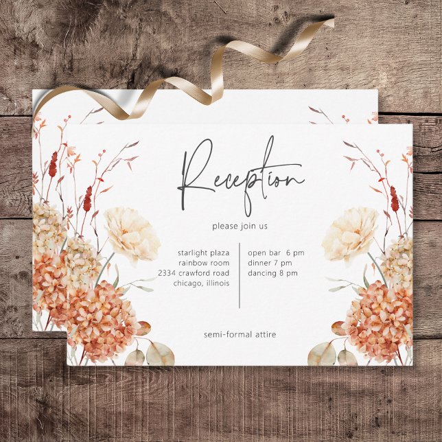 Cartão De Informações Recepção Floral de Boho com Queda Espelhada (Spicy Fall Rust & Blush Boho Floral Wedding Reception Card)