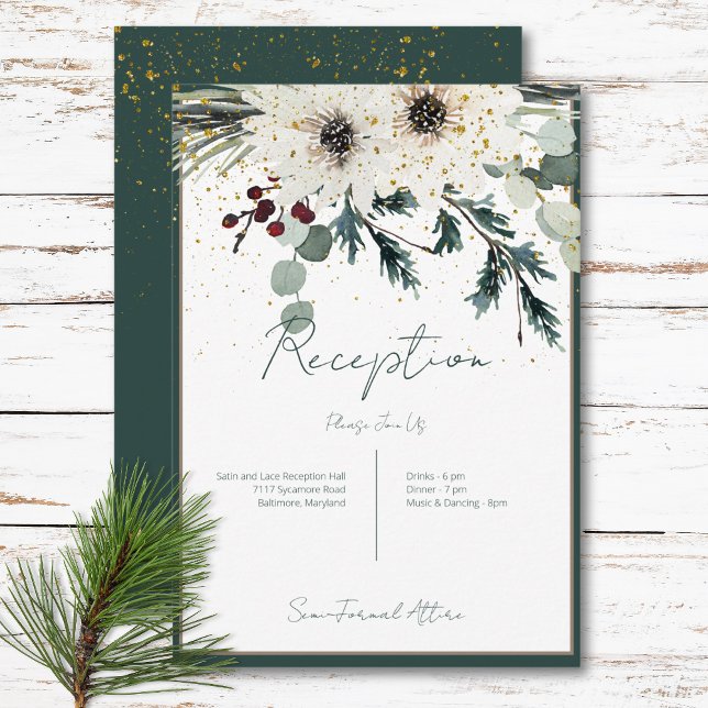 Cartão De Informações Recepção Floral de inverno em Berries Rustic (Rustic Berries Winter Floral Reception Enclosure Card)
