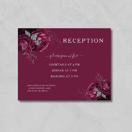 Cartão De Informações Recepção Floral Elegante Burgundy