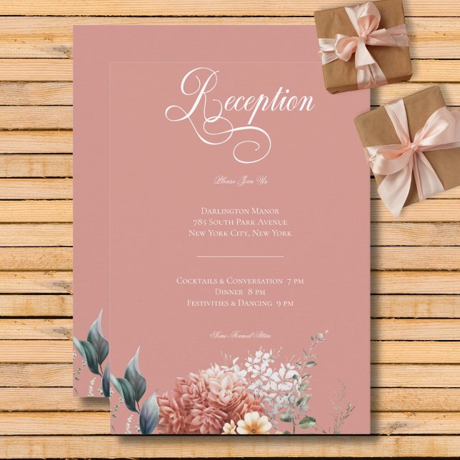 Cartão De Informações Recepção Floral Romântica Moderna do Jardim Rosa (Modern Romantic Pink Garden Floral Reception Enclosure Card)