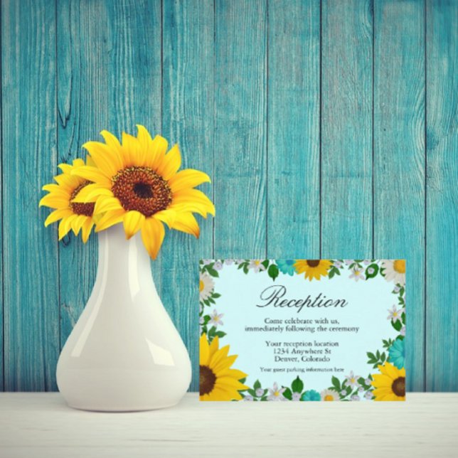 Cartão De Informações Recepção Floral Rustic Sunflower Daisy (Criador carregado)