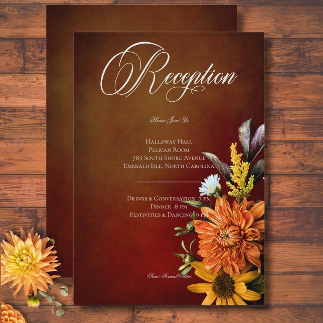 Cartão De Informações Recepção Floral Sunset de Verão Escuro (Dark Elegant Summer Sunset Floral Reception Enclosure Card)