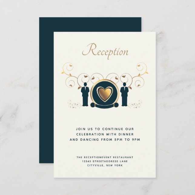 Cartão De Informações Recepção LGBTQ Azul Azul de Casamento Masculino de (Frente/Verso)