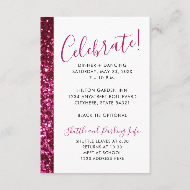 Cartão De Informações Recepção Mitzvah, cor-de-rosa e escura (Frente)