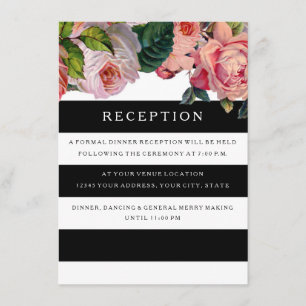 Cartão De Informações Recepção MODERNO Xadrez Largo Chic c/ Rosas Vintag