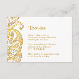 Cartão De Informações Recepção Paisley Dourada, Casamento Tradicional In
