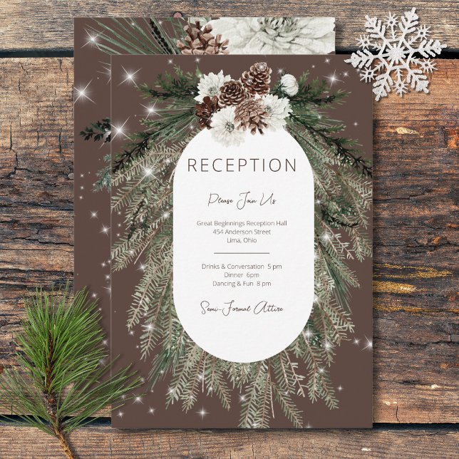Cartão De Informações Recepção Rústica do Pinho de Cacau de inverno (Rustic Cocoa Pine Winter Sparkle Reception Enclosure Card)