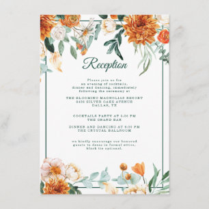 Cartão De Informações Recepção Rústica Floral de Casamento outono Laranj