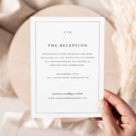 Cartão De Informações Recepção Simples de Monograma de Casamento Preto e