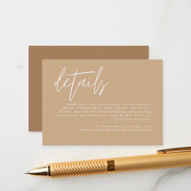 Cartão De Informações Receptáculo Detalhado de Casamento de Caligrafia S (Frente/Verso In Situ)