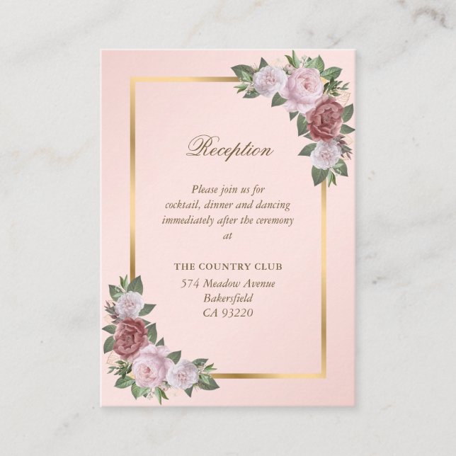 Cartão De Informações Receptáculo Dourado de Recepção de casamento Flora (Frente)
