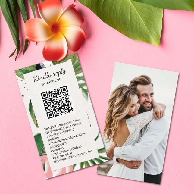 Cartão De Informações Receptáculo RSVP online de foto de código QR flora (Criador carregado)