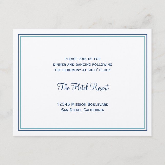 Cartão De Informações recinto de casamento de concha azul para recepção  (Frente)