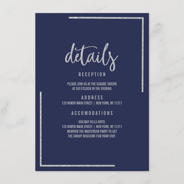 Cartão De Informações Recinto de tendência de cintura azul-prateada mari (Frente)