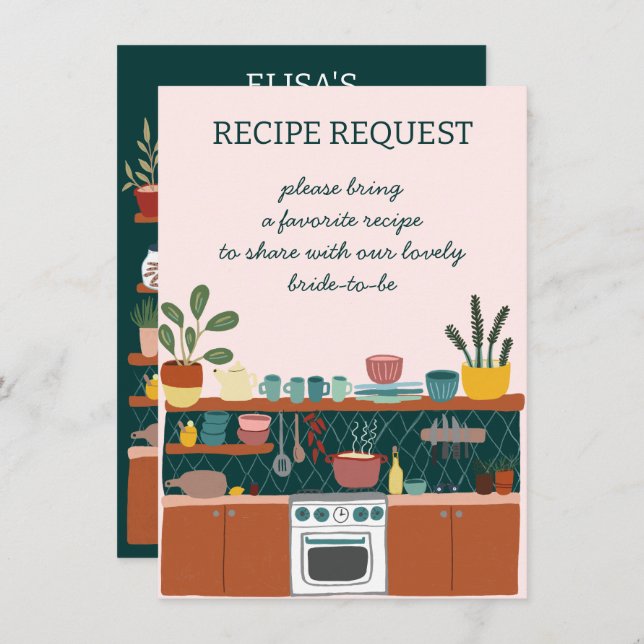 Cartão De Informações RECIPE REQUEST Bridal Shower Cute Recipe Request (Frente/Verso)