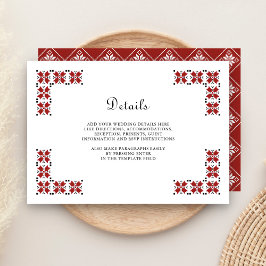 Cartão De Informações Red and Black Ukrainian Embroidery Wedding Details