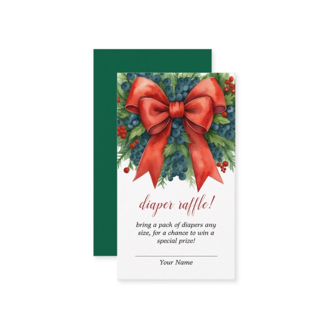 Cartão De Informações Red Bow Christmas Baby Shower Diaper Raffle (Frente/Verso In Situ)