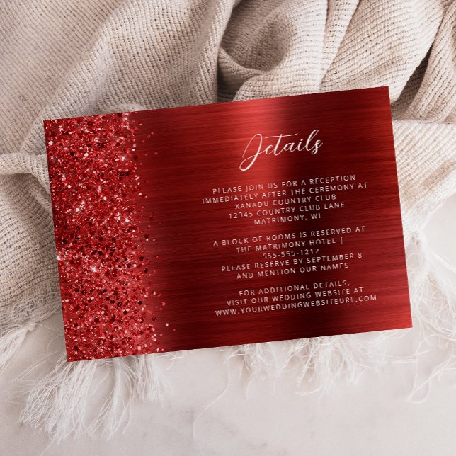 Cartão De Informações Red Brushed Metal Wedding Details  (Criador carregado)