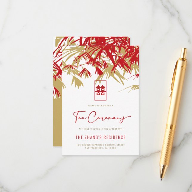 Cartão De Informações Red/Dourado Zen Bamboo deixa cerimônia chinesa de  (Frente/Verso In Situ)