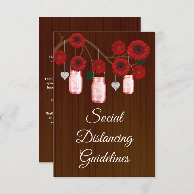 Cartão De Informações Red Floral Floral Vermelho Escuro Mason Jar Medida (Frente/Verso)