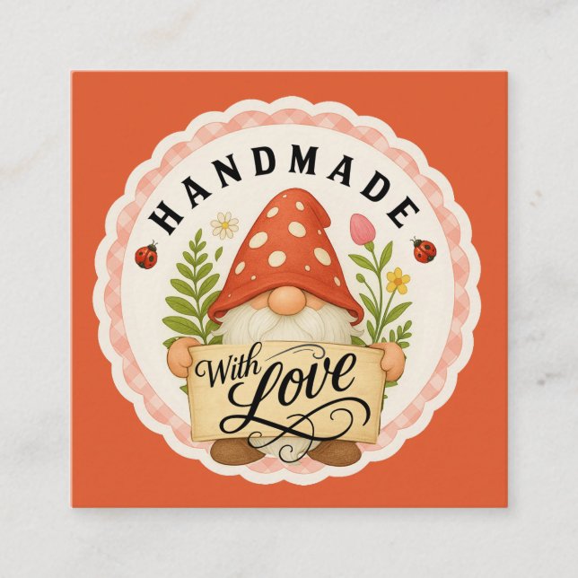 Cartão De Informações Red Gnome Handmade With Love Small Business  (Frente)