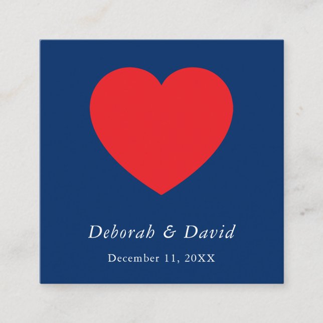 Cartão De Informações Red Heart Blue Modern Minimalist Wedding (Frente)