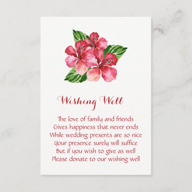 Cartão De Informações Red Hibiscus Tropical Weding Wishing Cards (Frente)