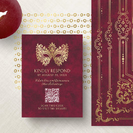 Cartão De Informações Red Mascarada Mask Quinceanera QR RSVP