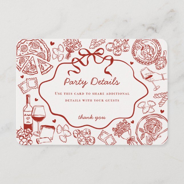 Cartão De Informações Red Pasta Holy Cannoli Italian Birthday Details (Frente)