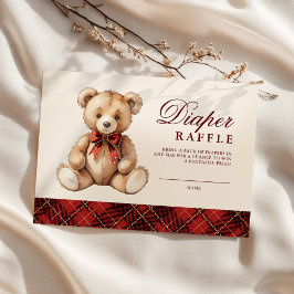 Cartão De Informações Red Plaid Bear Baby Shower Diaper Raffle