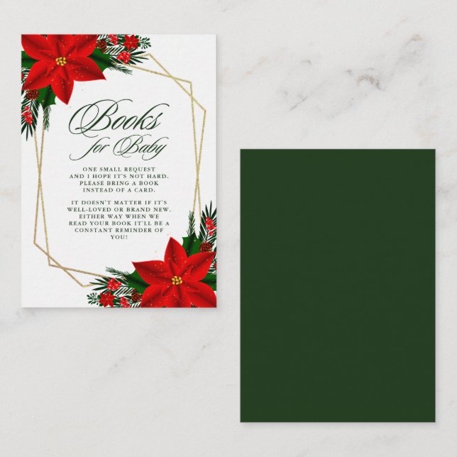 Cartão De Informações Red Poinsettia Pine Greenery Livros Para Bebê (Frente/Verso)