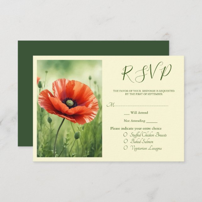Cartão De Informações Red Poppy RSVP Card (Frente/Verso)