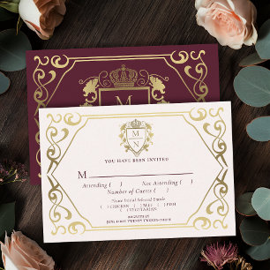 Cartão De Informações Red Royal Fantasy Monograma Wedding RSVP