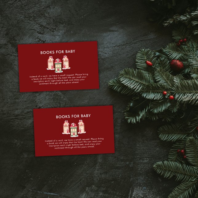 Cartão De Informações Red Snow Gingerbread Village Books Baby Shower  (Red Snow Gingerbread Village Books Baby Shower Enclosure Card)