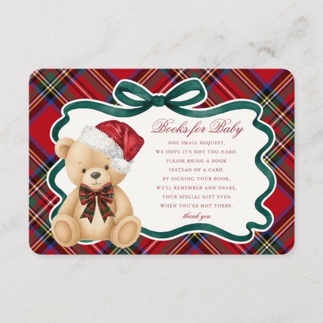 Cartão De Informações Red Tartan Christmas Bear Books for Baby Card (Frente)