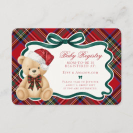 Cartão De Informações Red Tartan Plaid Christmas Bear Baby Registry