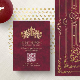 Cartão De Informações Red Tiara Crown Quinceanera QR RSVP